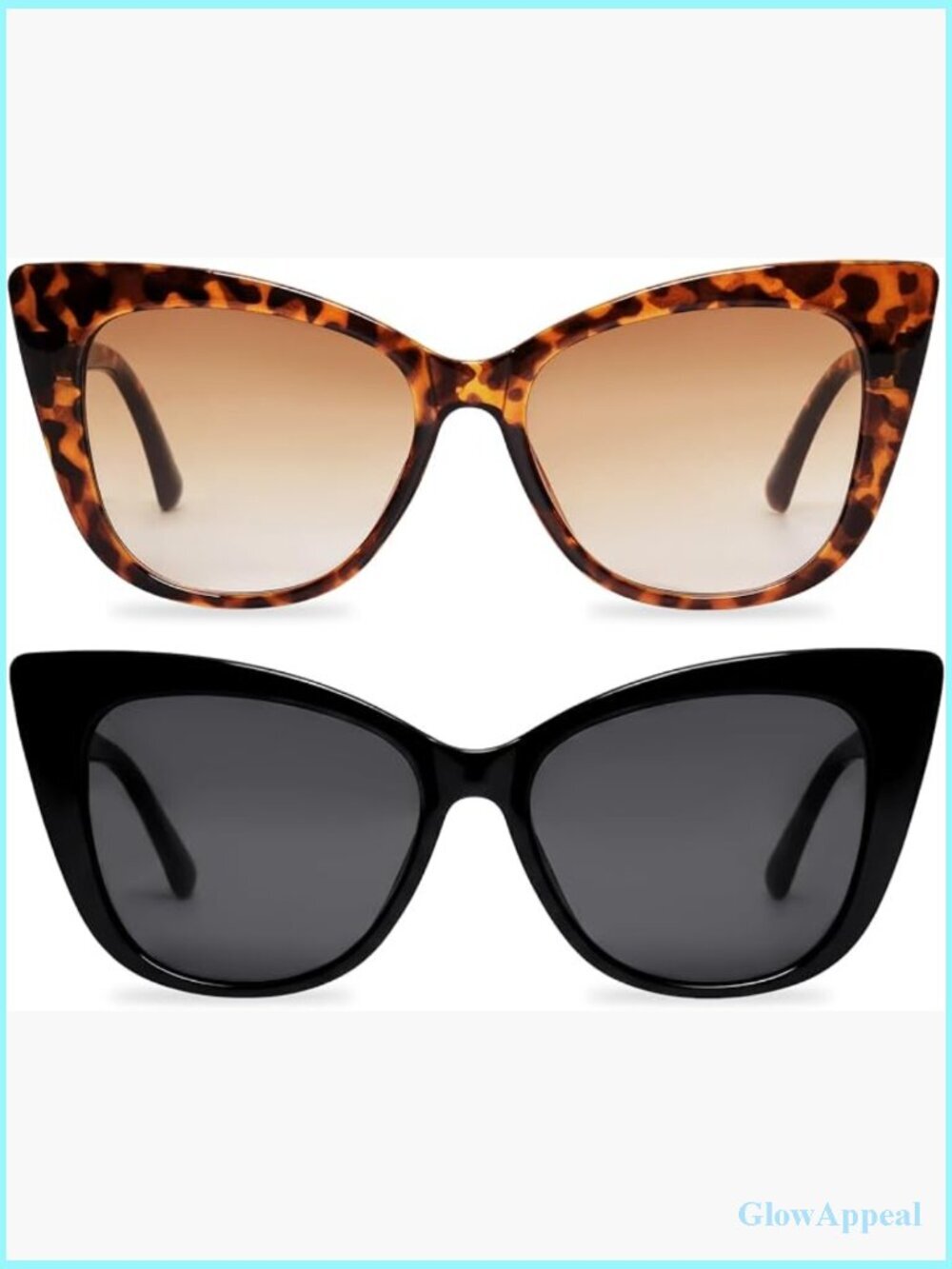 2 Pcs Cat Eye Sunglasses Retro Vintage Square Frame UV Protection Unisex